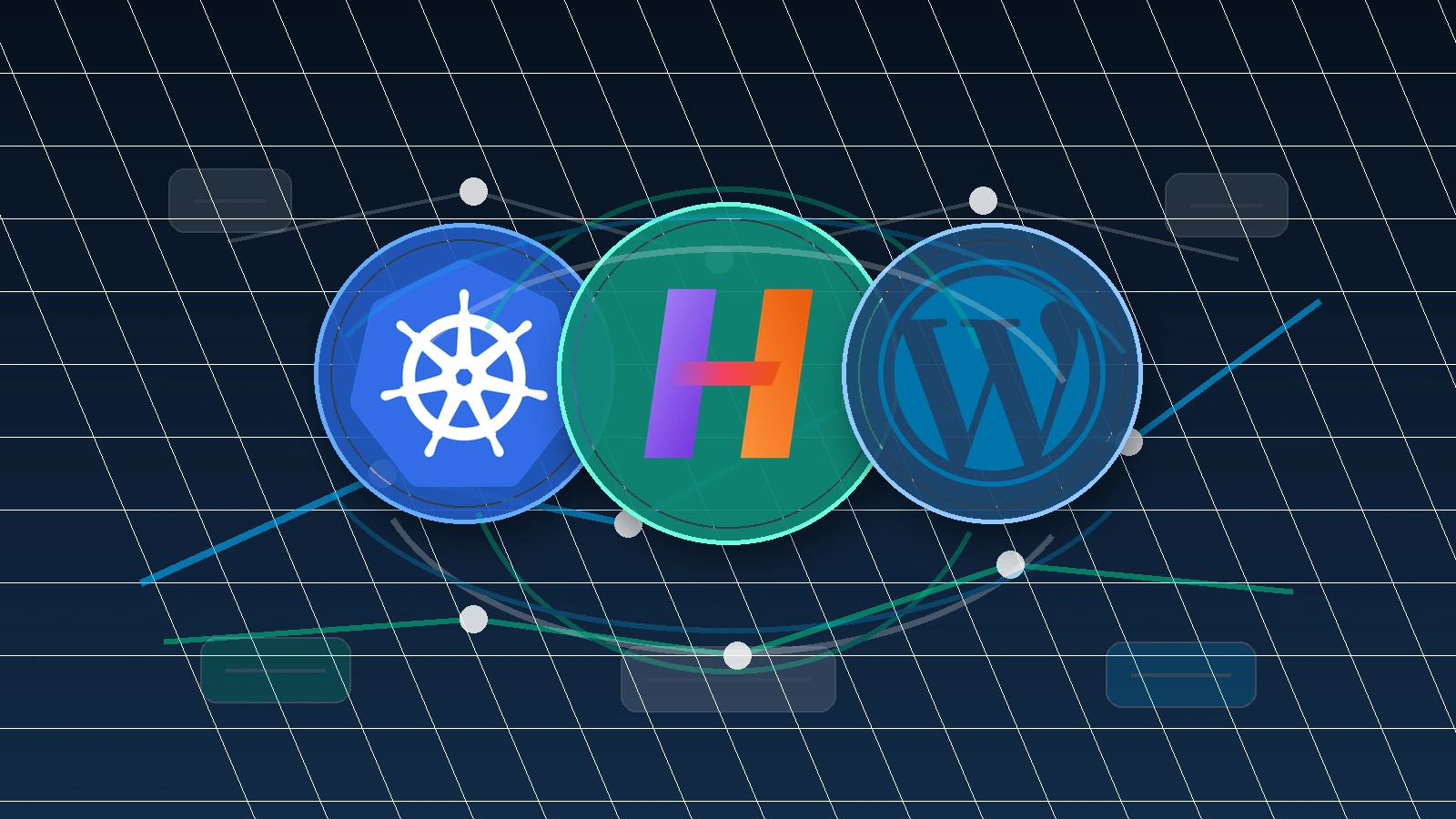 HelmForge, Kubernetes, and WordPress logos merged into a production WordPress architecture map.